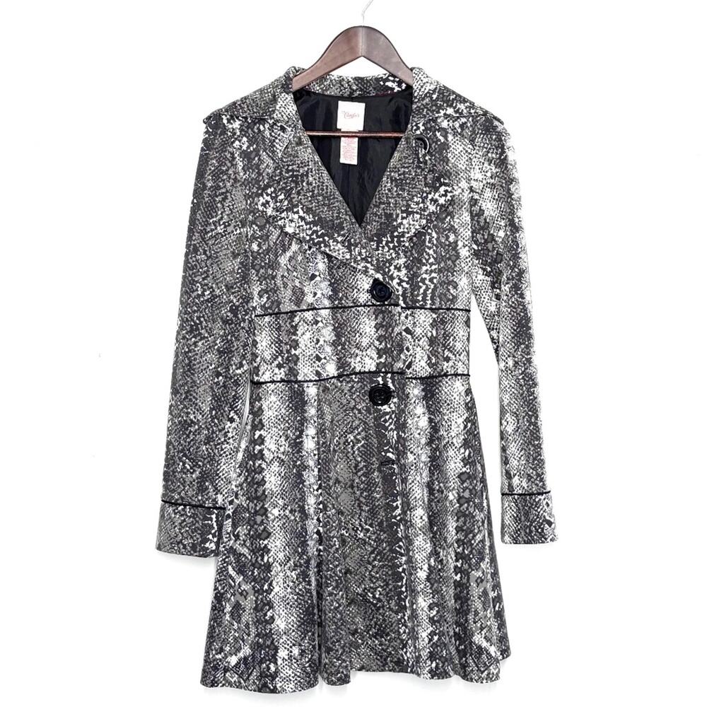 Y2K Candie’s Snakeskin Print Coat Women Small Gray Black Fit & Flare Statement - Picture 3 of 7